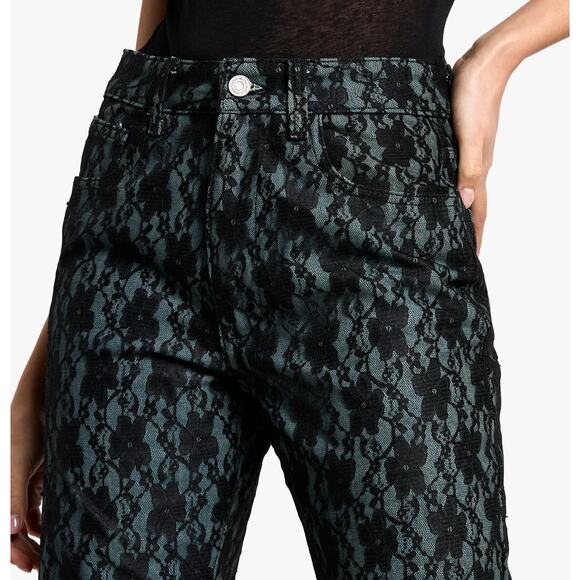 Bohoo Black lace overlay high rise straight leg pants dark coquette romance - Picture 3 of 9